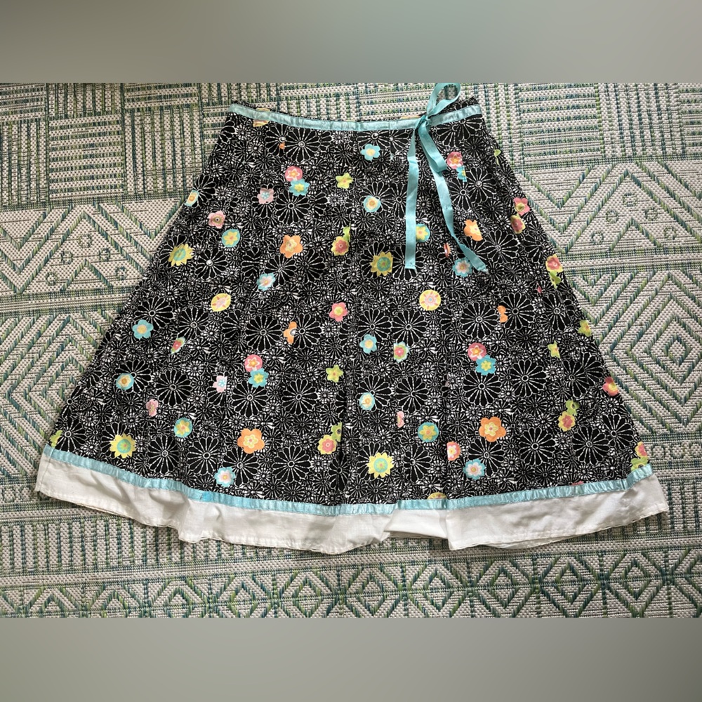 Willi Smith Vintage 90s Floral Cotton Skirt 12 Fully Lined Ribbon VGUC